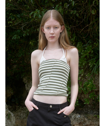 Stripe Rope Tube Top Khaki