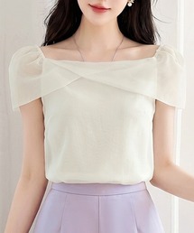 メッシュ切替 シフォン トップス