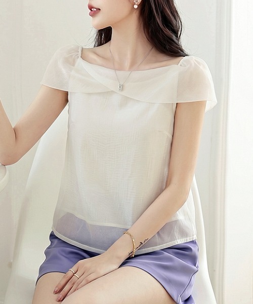 AMAJI(アマジ)の「メッシュ切替 シフォン トップス(Tシャツ/カットソー・レディース・ベージュ・X-LARGE/LARGE/MEDIUM/SMALL)」の2枚目の写真