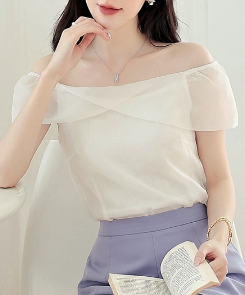 AMAJI(アマジ)の「メッシュ切替 シフォン トップス(Tシャツ/カットソー・レディース・ベージュ・X-LARGE/LARGE/MEDIUM/SMALL)」の3枚目の写真