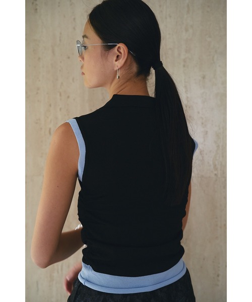 SOEMIN(ソミン)の「Layered sleeveless knit/レイヤードノースリーブポロニット(ニット/セーター・レディース・ネイビー/ホワイト/ブラック・FREE)」の11枚目の写真
