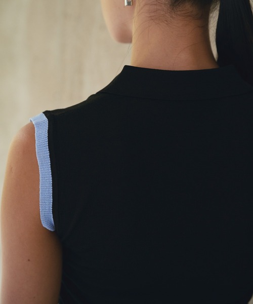 SOEMIN(ソミン)の「Layered sleeveless knit/レイヤードノースリーブポロニット(ニット/セーター・レディース・ネイビー/ホワイト/ブラック・FREE)」の10枚目の写真
