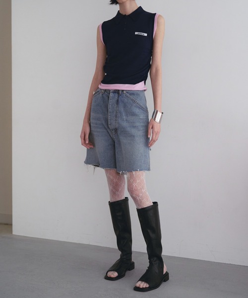 SOEMIN(ソミン)の「Layered sleeveless knit/レイヤードノースリーブポロニット(ニット/セーター・レディース・ネイビー/ホワイト/ブラック・FREE)」の7枚目の写真