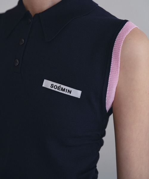 SOEMIN(ソミン)の「Layered sleeveless knit/レイヤードノースリーブポロニット(ニット/セーター・レディース・ネイビー/ホワイト/ブラック・FREE)」の6枚目の写真