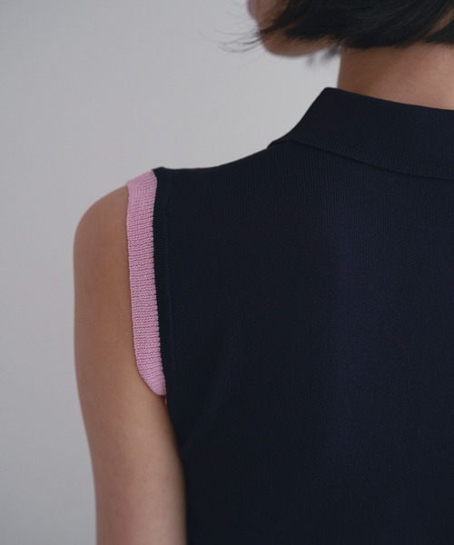 SOEMIN(ソミン)の「Layered sleeveless knit/レイヤードノースリーブポロニット(ニット/セーター・レディース・ネイビー/ホワイト/ブラック・FREE)」の5枚目の写真