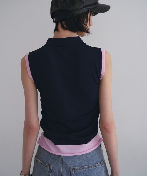 SOEMIN(ソミン)の「Layered sleeveless knit/レイヤードノースリーブポロニット(ニット/セーター・レディース・ネイビー/ホワイト/ブラック・FREE)」の4枚目の写真