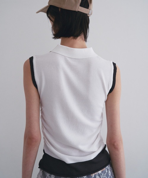 SOEMIN(ソミン)の「Layered sleeveless knit/レイヤードノースリーブポロニット(ニット/セーター・レディース・ネイビー/ホワイト/ブラック・FREE)」の18枚目の写真