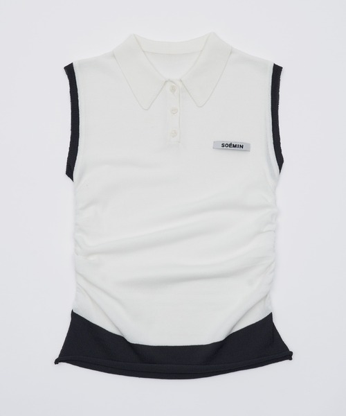 SOEMIN(ソミン)の「Layered sleeveless knit/レイヤードノースリーブポロニット(ニット/セーター・レディース・ネイビー/ホワイト/ブラック・FREE)」の14枚目の写真
