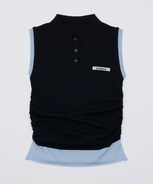 SOEMIN(ソミン)の「Layered sleeveless knit/レイヤードノースリーブポロニット(ニット/セーター・レディース・ネイビー/ホワイト/ブラック・FREE)」の12枚目の写真