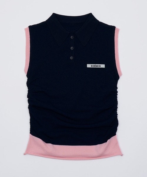 SOEMIN(ソミン)の「Layered sleeveless knit/レイヤードノースリーブポロニット(ニット/セーター・レディース・ネイビー/ホワイト/ブラック・FREE)」の13枚目の写真