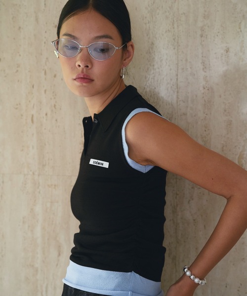 SOEMIN(ソミン)の「Layered sleeveless knit/レイヤードノースリーブポロニット(ニット/セーター・レディース・ネイビー/ホワイト/ブラック・FREE)」の20枚目の写真