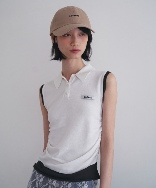 SOEMIN(ソミン)の「Layered sleeveless knit/レイヤードノースリーブポロニット(ニット/セーター・レディース・ネイビー/ホワイト/ブラック・FREE)」の21枚目の写真