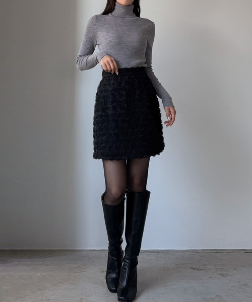 Louere（ルエレ）の「フラワーチュールミニスカート（インパン付き）（スカート・レディース・ブラック/アイボリー・X-LARGE/LARGE/MEDIUM/SMALL）」の6枚目の写真