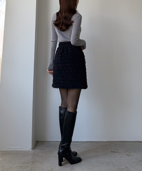 Louere（ルエレ）の「フラワーチュールミニスカート（インパン付き）（スカート・レディース・ブラック/アイボリー・X-LARGE/LARGE/MEDIUM/SMALL）」の7枚目の写真