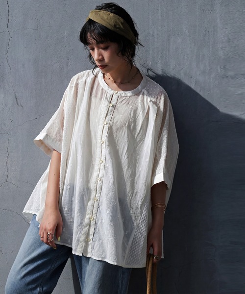 antiqua(アンティカ)の「コットン100 ドビー織り ブラウス(シャツ/ブラウス・レディース・ホワイト/ブラック・ONESIZE)」の21枚目の写真