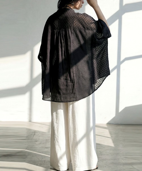 antiqua(アンティカ)の「コットン100 ドビー織り ブラウス(シャツ/ブラウス・レディース・ホワイト/ブラック・ONESIZE)」の14枚目の写真