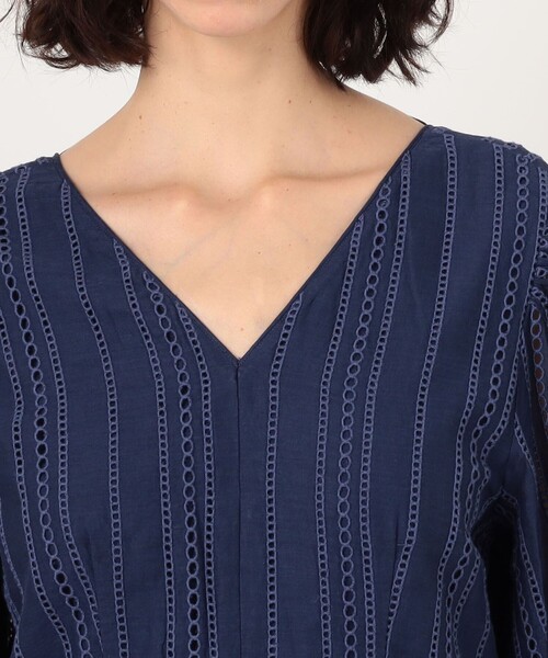 NE QUITTEZ PAS!(ヌキテパ)の「ne Quittez pas Cotton Organza Ladder Cifre Flare ドレス(ワンピース・レディース・ダークブルー・M)」の5枚目の写真