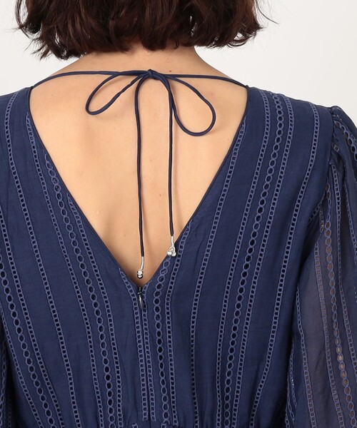 NE QUITTEZ PAS!(ヌキテパ)の「ne Quittez pas Cotton Organza Ladder Cifre Flare ドレス(ワンピース・レディース・ダークブルー・M)」の6枚目の写真