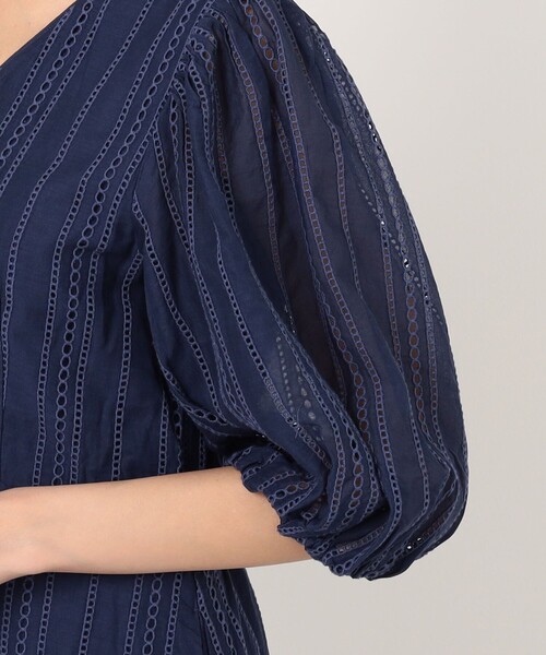 NE QUITTEZ PAS!(ヌキテパ)の「ne Quittez pas Cotton Organza Ladder Cifre Flare ドレス(ワンピース・レディース・ダークブルー・M)」の8枚目の写真