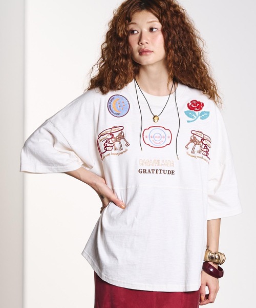 HLAADA(フラーダ)の「HLAADA for ROSEBUD/EMBROIDERY FOOTBALL TEE(Tシャツ/カットソー・レディース・マルチ/ブラック・ONE SIZE)」の3枚目の写真