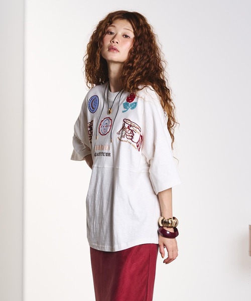 HLAADA(フラーダ)の「HLAADA for ROSEBUD/EMBROIDERY FOOTBALL TEE(Tシャツ/カットソー・レディース・マルチ/ブラック・ONE SIZE)」の5枚目の写真