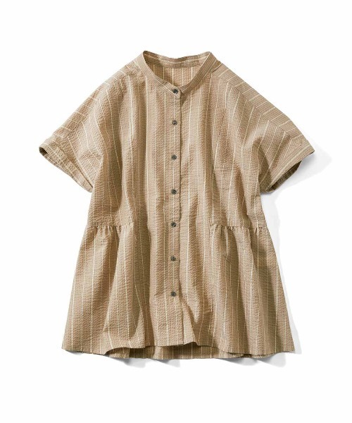 Live in comfort（リブインコンフォート）の「リブ　イン　コンフォート　サッカー素材がさらりと肌心地のよい華やかなストライプブラウス（シャツ/ブラウス・レディース・アイボリー/ベージュ・S/LL/L/M/3L）」の10枚目の写真