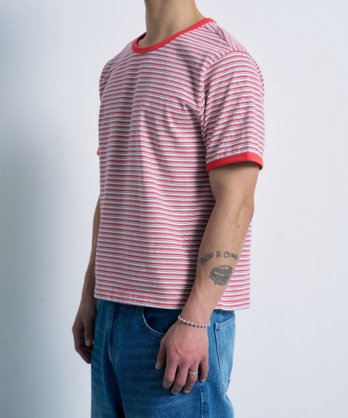 FERNOV(ペルノブ)の「マルチストライプクロップリンガーティー レッド(Tシャツ/カットソー・レディース・その他・1/3/2)」の4枚目の写真