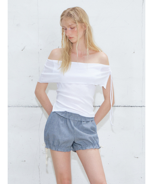 ETMON(エトモン)の「String Off Shoulder T-Shirt, White(Tシャツ/カットソー・レディース・その他・F)」の1枚目の写真