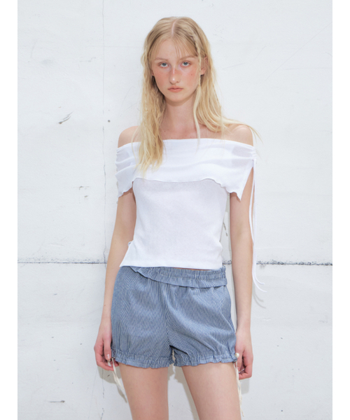 ETMON(エトモン)の「String Off Shoulder T-Shirt, White(Tシャツ/カットソー・レディース・その他・F)」の2枚目の写真