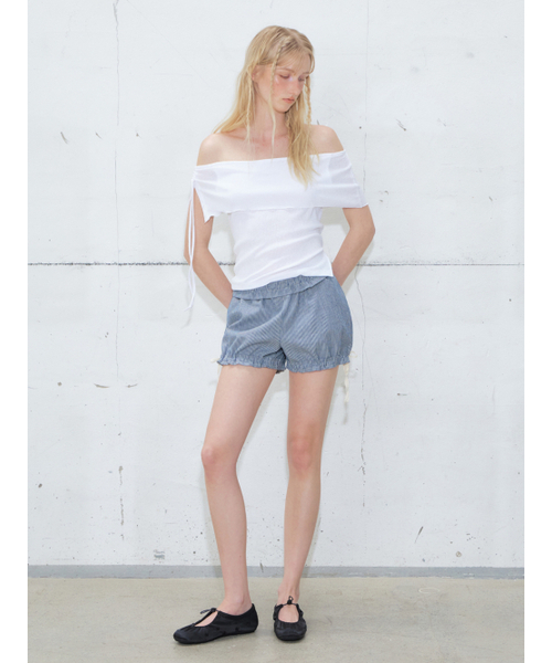 ETMON(エトモン)の「String Off Shoulder T-Shirt, White(Tシャツ/カットソー・レディース・その他・F)」の4枚目の写真