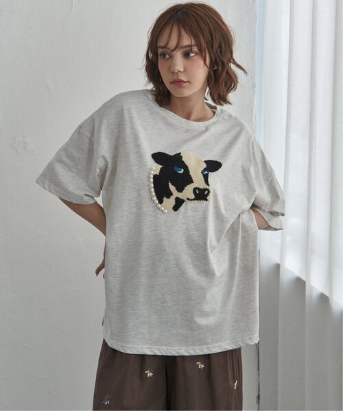 notch.(ノッチ)の「パールネックレス ウシ サガラ刺繍Tシャツ(Tシャツ/カットソー・レディース・チャコール/杢グレー・M)」の20枚目の写真