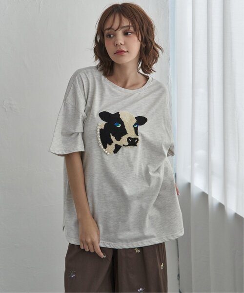 notch.(ノッチ)の「パールネックレス ウシ サガラ刺繍Tシャツ(Tシャツ/カットソー・レディース・チャコール/杢グレー・M)」の21枚目の写真