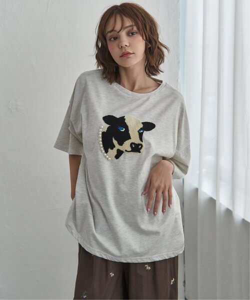 notch.(ノッチ)の「パールネックレス ウシ サガラ刺繍Tシャツ(Tシャツ/カットソー・レディース・チャコール/杢グレー・M)」の22枚目の写真