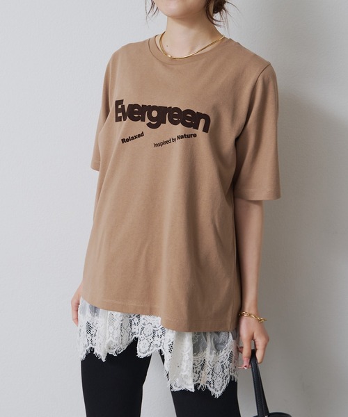 PUAL CE CIN(ピュアルセシン)の「フロッキープリントTシャツ(Tシャツ/カットソー・レディース・ブラウン/ベージュ/グレー・FREE)」の3枚目の写真