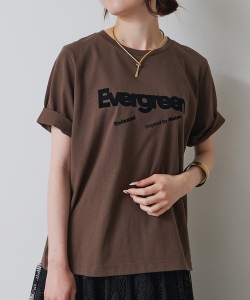 PUAL CE CIN(ピュアルセシン)の「フロッキープリントTシャツ(Tシャツ/カットソー・レディース・ブラウン/ベージュ/グレー・FREE)」の1枚目の写真