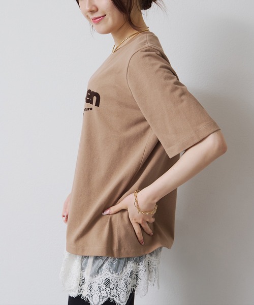 PUAL CE CIN(ピュアルセシン)の「フロッキープリントTシャツ(Tシャツ/カットソー・レディース・ブラウン/ベージュ/グレー・FREE)」の15枚目の写真