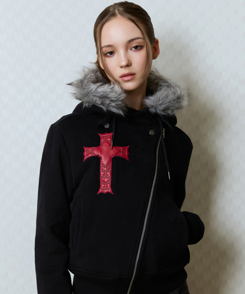 LUVISTRUE(ラヴイズトゥルー)の「GT FUR UNBALANCE HOOD ZIP UP(BLACK)(パーカー・レディース・その他・FREE)」の1枚目の写真