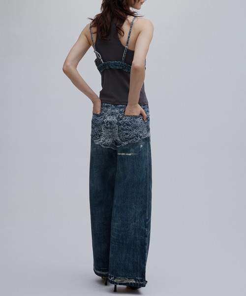 Ameri(アメリ)の「FAKE DENIM DOUBLE WAIST PANTS(その他パンツ・レディース・ボルドー/ブルー・26inch/24inch/25inch)」の8枚目の写真