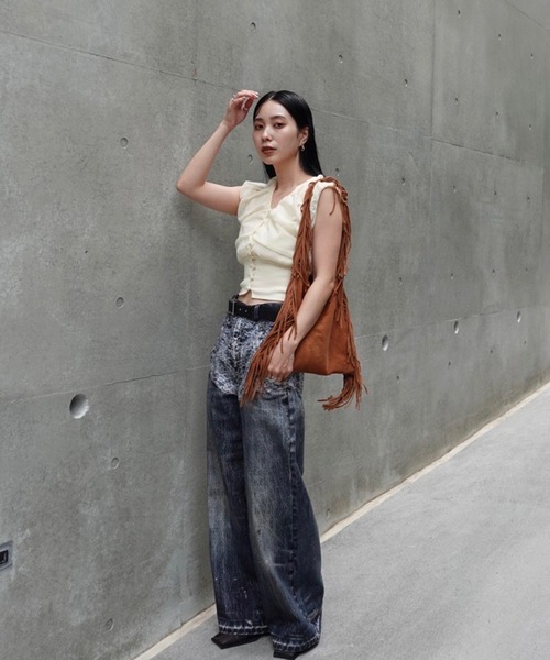 Ameri(アメリ)の「FAKE DENIM DOUBLE WAIST PANTS(その他パンツ・レディース・ボルドー/ブルー・26inch/24inch/25inch)」の9枚目の写真