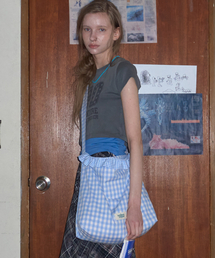 Check frill reversible bag _ Gingham babyblue