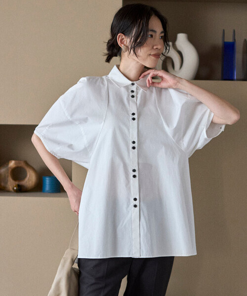 Firsthand(ファーストハンド)の「Firsthand/ファーストハンド 切替デザイン バルーンスリーブシャツ / 5分袖 ブラウス(シャツ/ブラウス・レディース・ホワイト/サックスブルー/ブラック・FREE)」の5枚目の写真