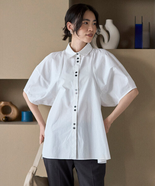Firsthand(ファーストハンド)の「Firsthand/ファーストハンド 切替デザイン バルーンスリーブシャツ / 5分袖 ブラウス(シャツ/ブラウス・レディース・ホワイト/サックスブルー/ブラック・FREE)」の7枚目の写真