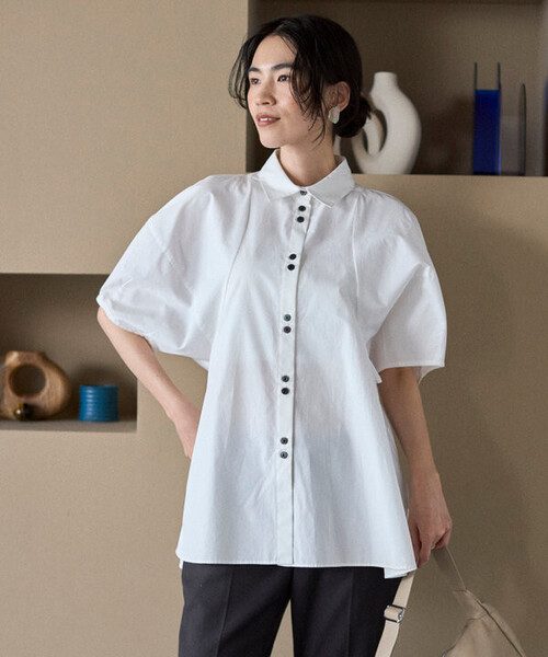 Firsthand(ファーストハンド)の「Firsthand/ファーストハンド 切替デザイン バルーンスリーブシャツ / 5分袖 ブラウス(シャツ/ブラウス・レディース・ホワイト/サックスブルー/ブラック・FREE)」の8枚目の写真