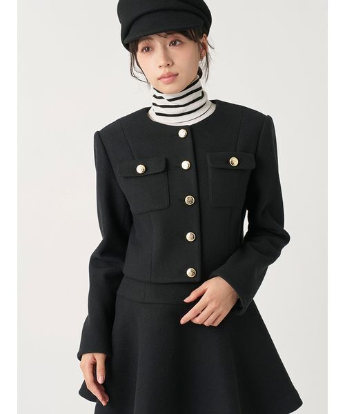SNIDEL（スナイデル）の「【セットアップ対応】ウールライクジャケット（ノーカラージャケット・レディース・チェック/ブラウン/ブラック・0/1）」の8枚目の写真