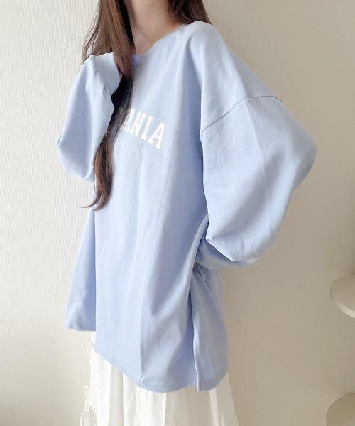 Nana(ナナ)の「カレッジロゴ オーバーサイズロンT(Tシャツ/カットソー・レディース・ブルー/ホワイト・FREE)」の6枚目の写真
