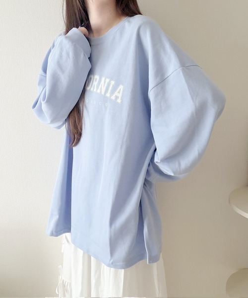 Nana(ナナ)の「カレッジロゴ オーバーサイズロンT(Tシャツ/カットソー・レディース・ブルー/ホワイト・FREE)」の7枚目の写真