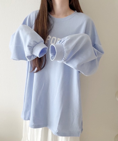 Nana(ナナ)の「カレッジロゴ オーバーサイズロンT(Tシャツ/カットソー・レディース・ブルー/ホワイト・FREE)」の8枚目の写真