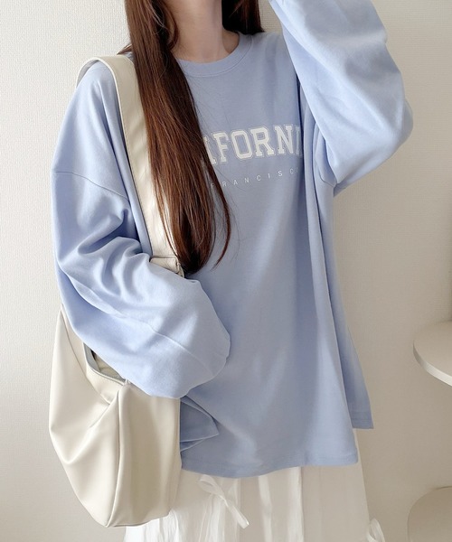Nana(ナナ)の「カレッジロゴ オーバーサイズロンT(Tシャツ/カットソー・レディース・ブルー/ホワイト・FREE)」の9枚目の写真