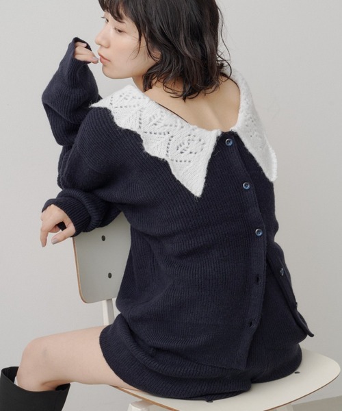 Pre-Order】ドットジャガードレースカーディガン / Dot Jacquard Lace