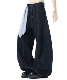 MONEV スカーフ付き ワンウォッシュ ワイドバレル デニムパンツ